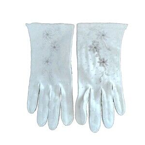 50s 60s Vintage White Beaded Gloves